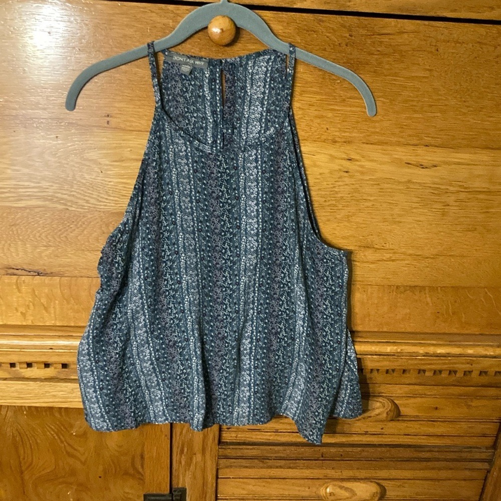Don't Ask Why Boho‎ Chic Y2K Floral Stripe Halter Open Back Tank Top One Size